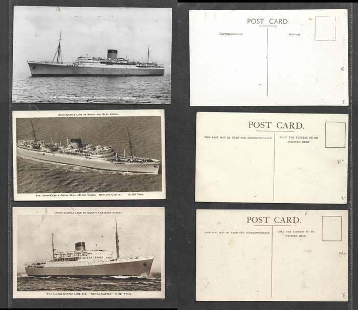 Maritime post cards, Union Castle Line, Edinburgh Castle, Stirling Castle, Kenya Castle, unused
