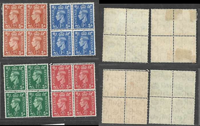 Great Britain, GVIR. 1950 -1952, 1/2d, 1d, 1 1/2d, 2 1/2d, blocks of 4, MNH * / MH *