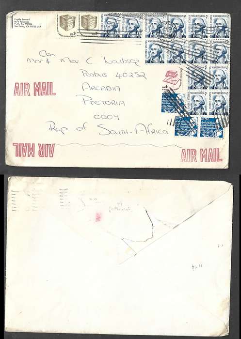 USA, large cover, 22 adhesives, 1$1c Air Mail > S.Africa