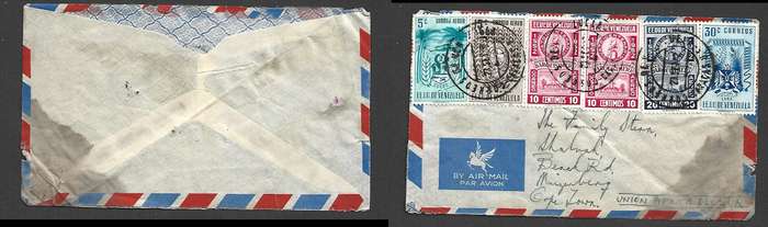 Venezuela  air mail 80c, CARACAS 27 SE ?? cds  > S. Africa
