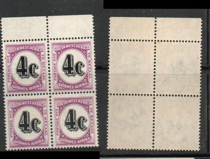 South West Africa 1961,4 cents postage due, upper marginal block of 4 MNH **