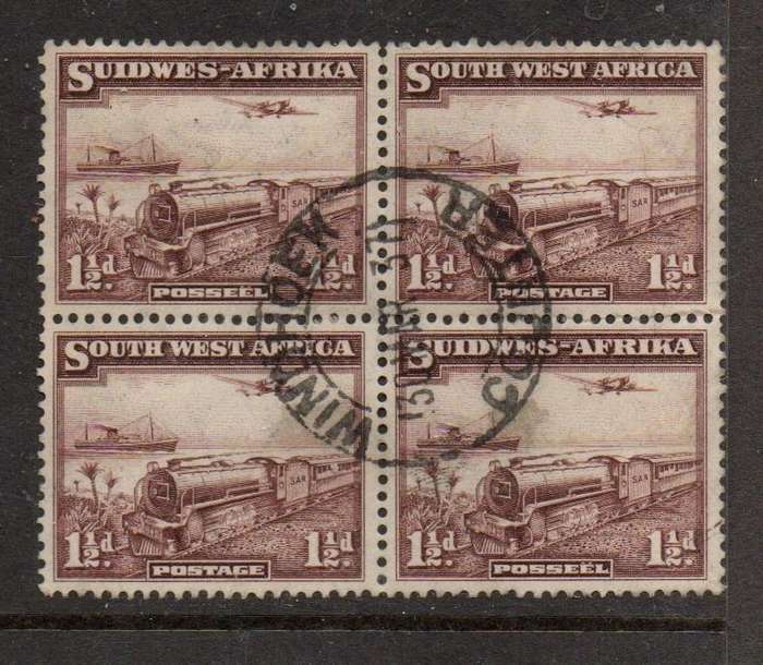 South West Africa. 1937, 1 1/2d mail train, block of 4, used,