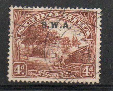South West Africa. 1927,4d of S.Africa perf 14 x 13.5, , opt  S. W. A, , used