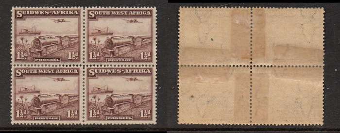 South West Africa. 1937, 1 1/2d mail train, block of 4, MH *