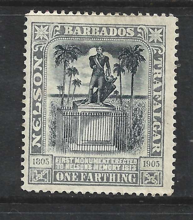 Barbados , EVIIR,1907,  Nelson Centenary, 1/4d,  MH *