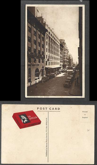 South Africa, Fox Street Johannesburg, stick on advert for box of 50 SIR SEYMOUR Virginia Cigarettes