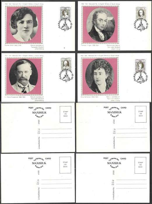 South Africa, 1984, English Writers, Silk Maximum Cards, No 260 / 500, cancel BARBERTON 1984 -02-24
