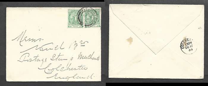 CoGH,  1d, UITENHAGE NO 23 03 cds > COLCHESTERDE 12 03cds (England)