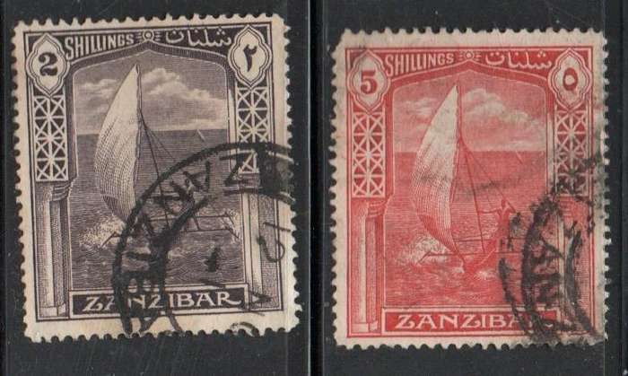Zanzibar,1936, New Currency, 2/-, 5/-, used