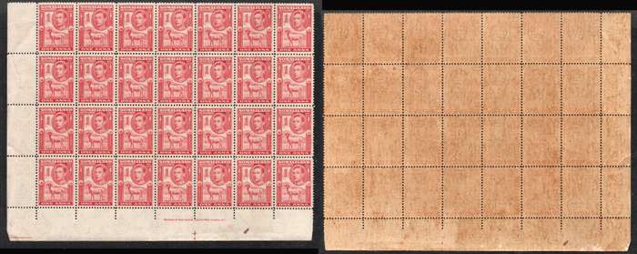 Somaliland, GVIR 1938, 1 anna, red, blackface sheep, Imprint block of 28, MNH ** gum tone