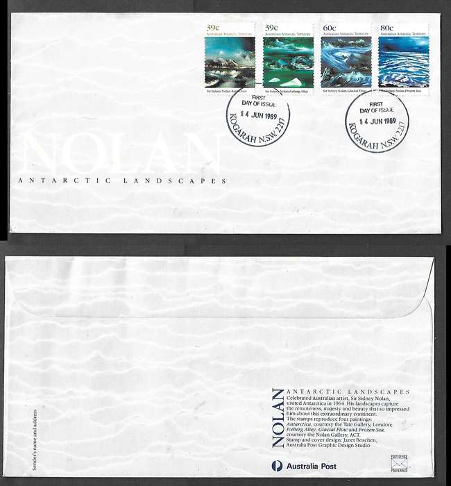 Australia Nolan Antarctic Landscapes, FIRST DAY OF ISSUE KOGORAH NSW 2217  14 JUN 1989 cds,