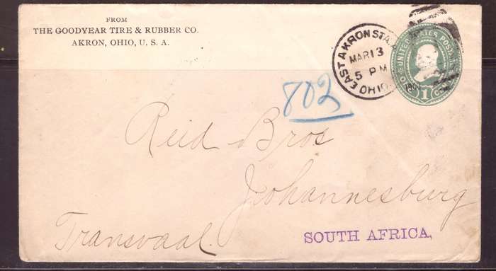USA 1900 Cover fromArkon Ohio too Johannesburg.