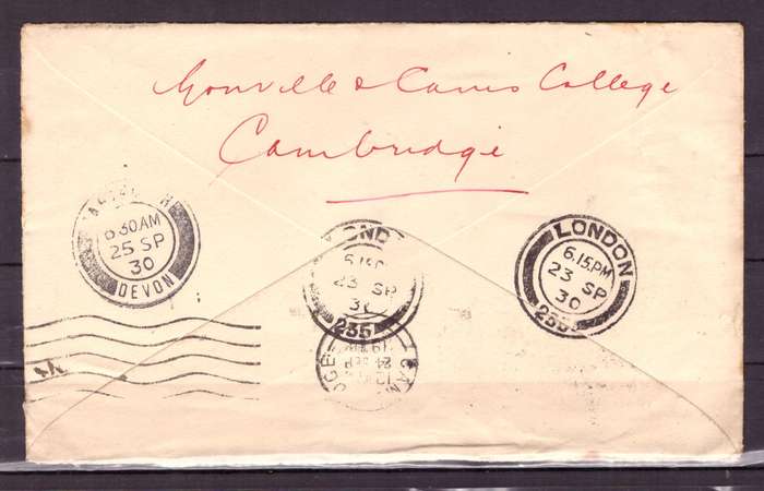 UNION  of South Africa.  Airmail from Durban to London 1930. Cover.