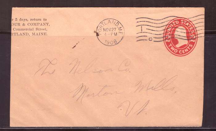 USA 1908 Cover from Portland too Morton Hills.