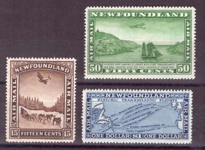 Canada. Newfoundland Air Mail . wmk 224. Scott # C9-C10-C11 . MH.