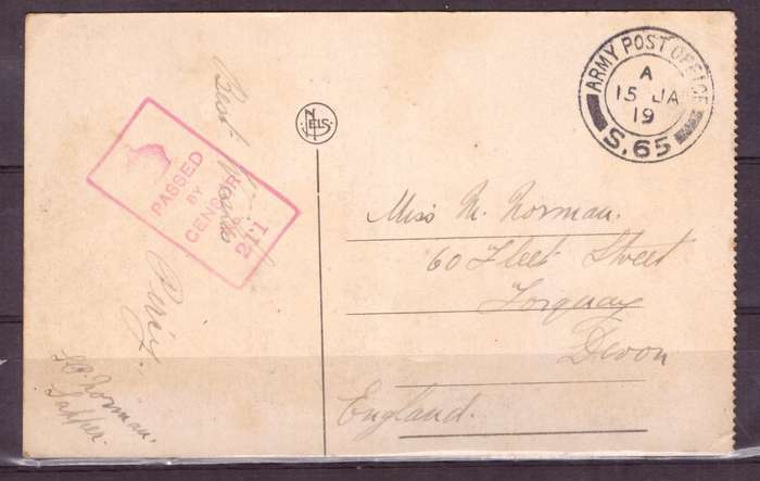 Post Cart from IWW {France} . ARMY POST OFFICE and CENSOR