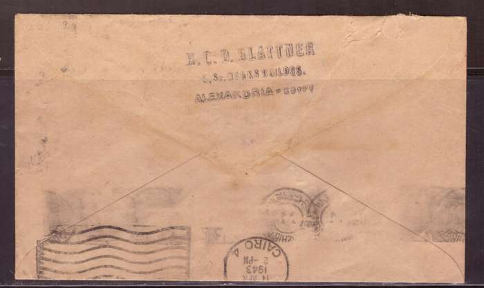 Egypt . Cover 1943 from Alexandria too Durban .Nice dabel Censor. small demage.