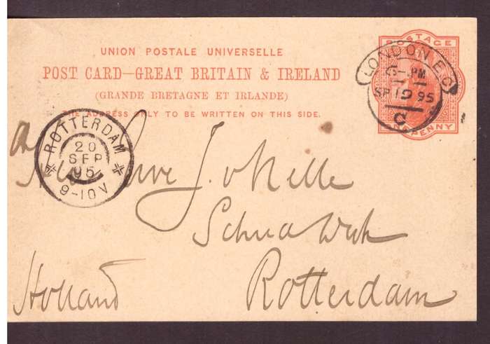 England.  post carte 1895 from London to Rotterdam