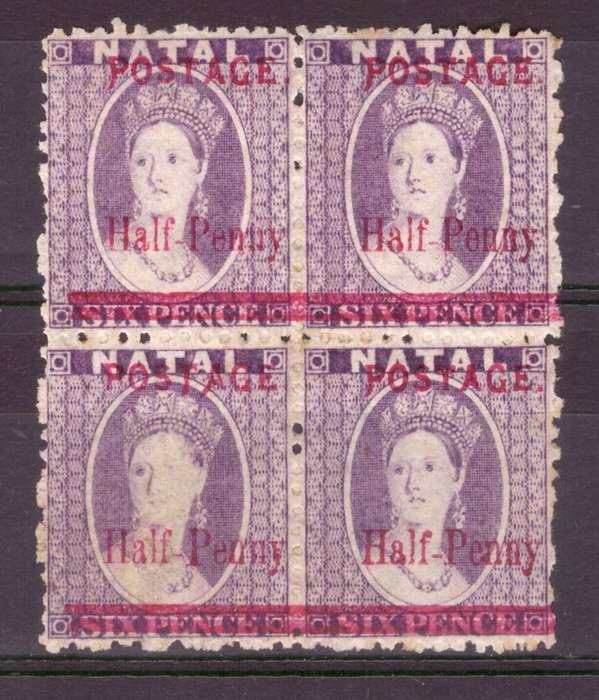 Natal , South AFRICA. SACC # 107. 1895. Printing error. Bottom Left stamp.