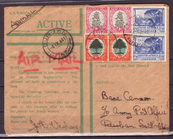 UNION  of South Africa. South African Army Post Offices in Egypt World War II