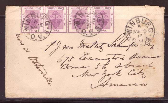 Orenge Free State  1897 COVER  from Windburg to New York . small demage.