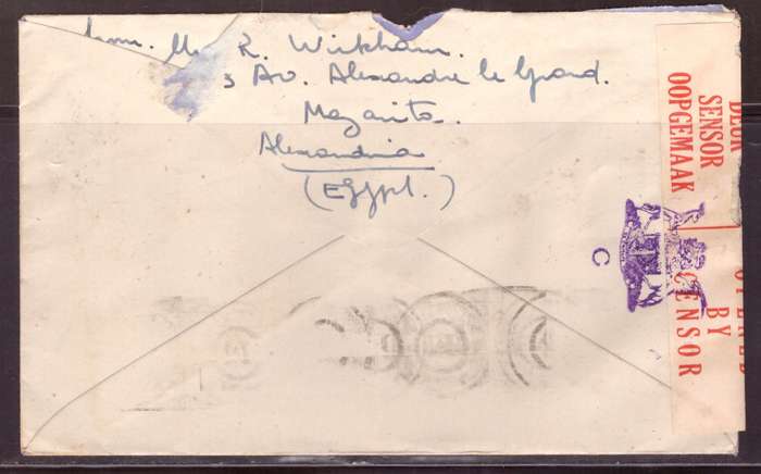 Egypt . Cover 1943 from Alexandria too Durban .Nice dabel Censor.