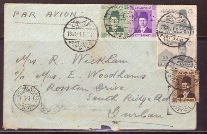 Egypt . Cover 1941 from Alexandria too Durban .Nice Censor. small demage.