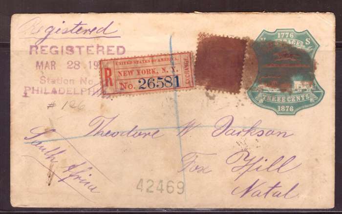 USA 1904 Cover from New York too  FOX HILL  Natal.