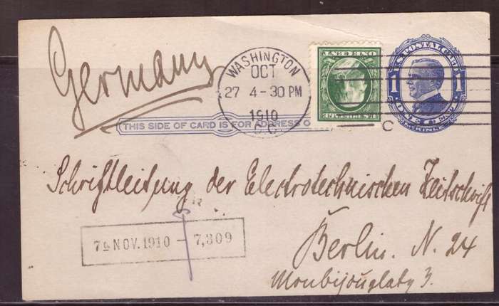 USA Post cart 1910  from  Washington too  Berlin