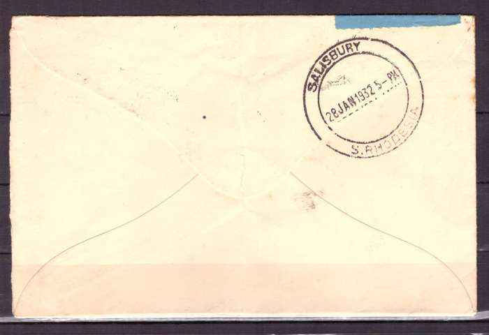 UNION  of South Africa.  Airmail from Pietersburg to Gatooma S. Rhodesia  1932. Cover.
