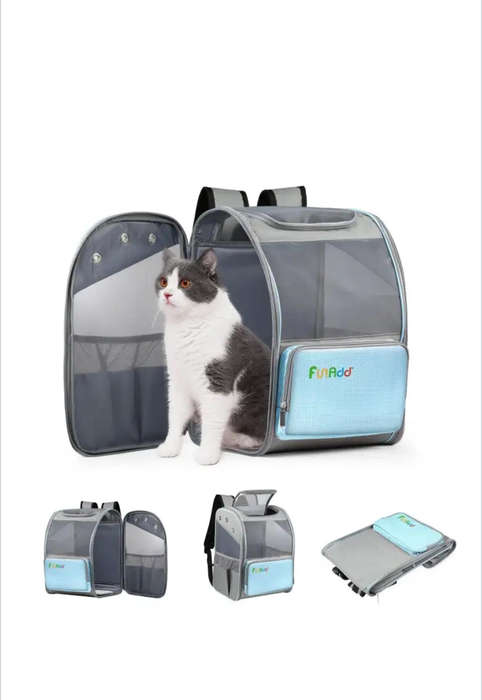 Fold Breathable Pet Backpack Outdoor Shoulders Cat Bag(Blue)