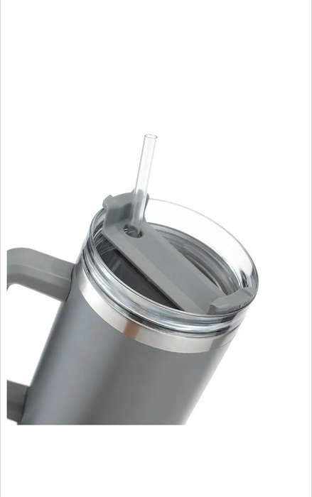 Double Wall Travel Mug Stainless Steel Vacuum Flask with Straw Hot/Cold