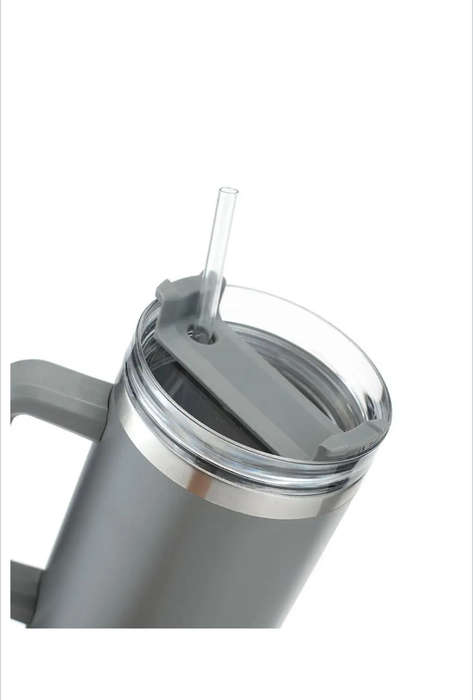 Double Wall Travel Mug Stainless Steel Vacuum Flask with Straw Hot/Cold