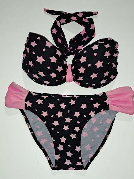 Girls women ladies female Cute Bikini set swimwear black with pink stars size is small