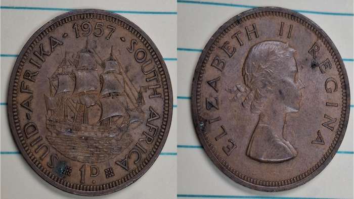 1957 - South Africa - 1 Penny - Elizabeth II - Demonetised March 1961 - Bronze