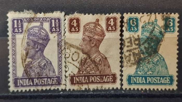 1941 -1943 - India - 1½A + 4A + 6A - King George VI