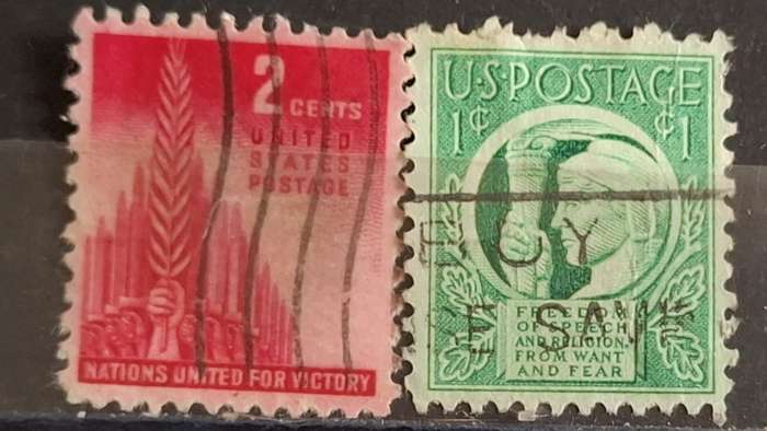 1943 - USA - 1c + 2c - Allied Nations + Four Freedoms