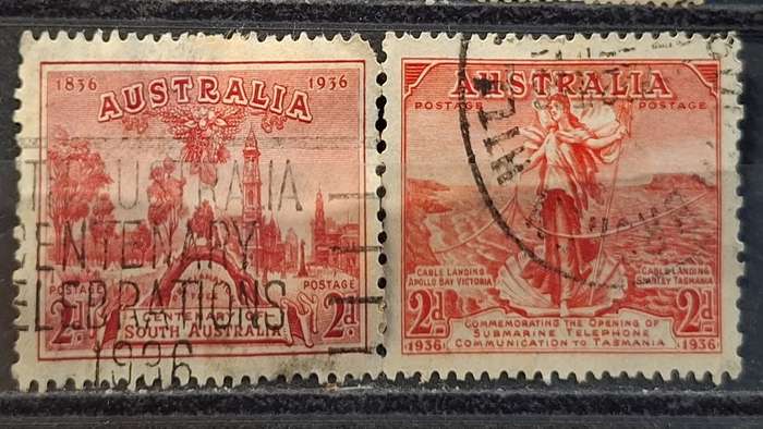 1936 - Australia - 2P + 2P - Opening of the Telephone Caple between Australia and Tasmania + The 100