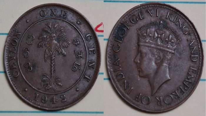 1942 - Ceylon - King Georger VI King and Emperor of India -  -  - Copper