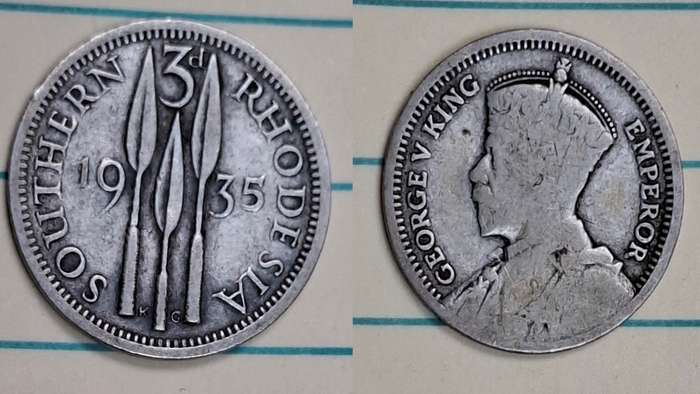 1935 - Rhodesia - 3 Pence - George V - Demonetised Jun 1965 - Silver (.925)