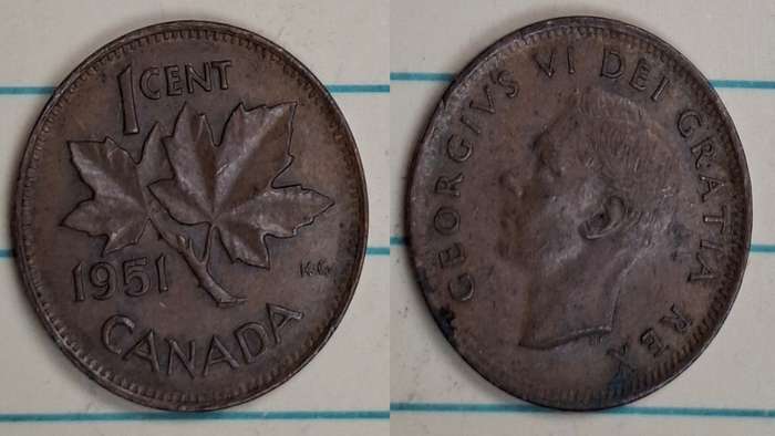 1951 - Canada - 1 Cent - George VI - Demonetised No - Bronze