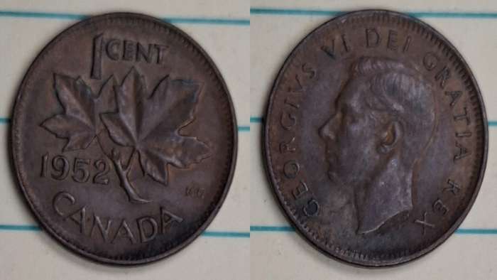 1952 - Canada - 1 Cent - George VI - Demonetised No - Bronze