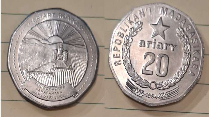 1994 - Madagascar - 20 Ariary -  UNC/AU - Circulating commemorative coins: F.A.O. - Demonetised No -