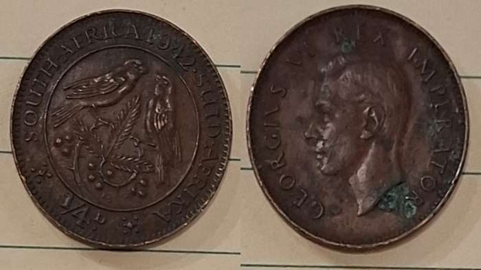 1942 - South Africa - ¼ Penny - George VI - Demonetised Mar 1961 - Bronze
