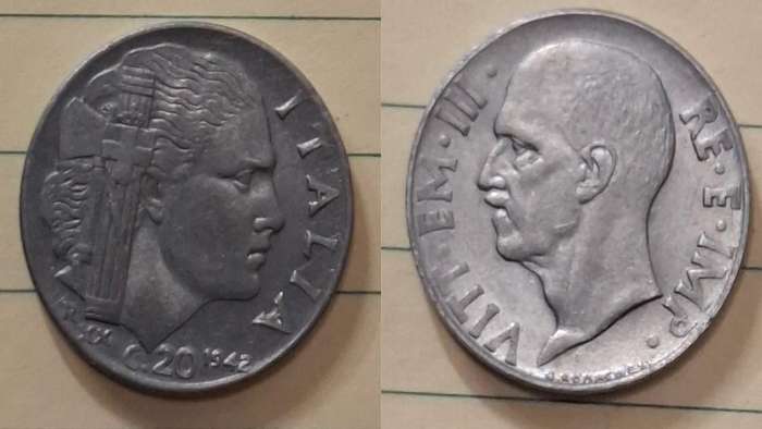 1942 - Italy - 20 Centesimi - Victor Emmanuel III - Smooth Edge - Demonetised Yes - Acmonital 