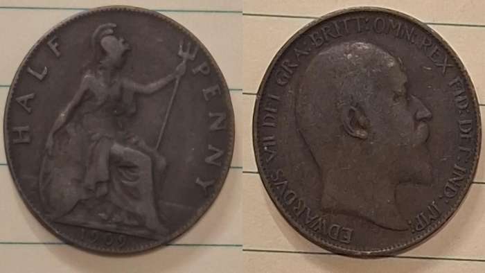 1909 - UK - ½ Penny - Edward VII - Demonetised Aug 1969 - Bronze