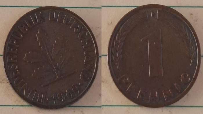 1969 F - Germany - 1 Pfennig - Oak seedling - Demonetised Dec 2001 - Copper clad iron