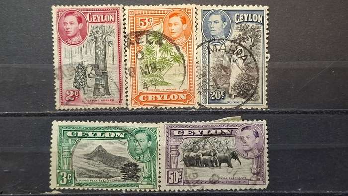 1938-1949 - Ceylon - 2c + 3c + 5c + 20c + 50c - King George VI - Local Motives