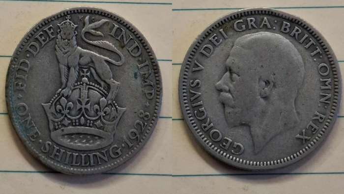 1928 - UK - 1 Shilling - George V - Demonetised Dec 1990 - Silver (.500)