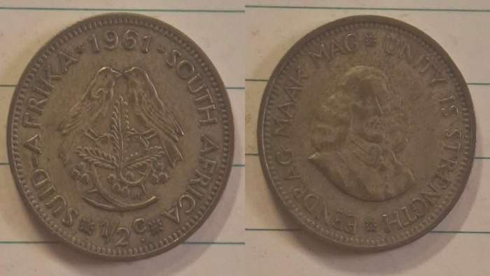 1961 - South Africa - ½ Cent - Jan van Riebeeck  - Demonetised Mar 1961 - Brass